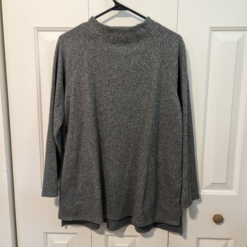 J Jill brand charcoal grey cowl neck sweater with pockets .